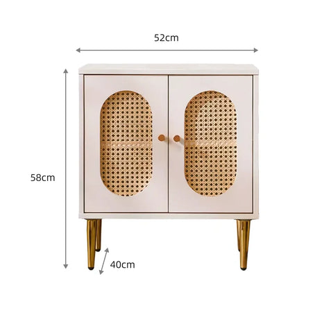 Lille White 2 Doors Rattan Bedside Cabinet