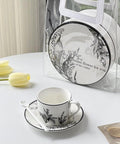 Lily of the Valley Black Floral Ceramic Coffee Cup Set - 250ml - Furnt