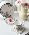Lily of the Valley Black Floral Ceramic Coffee Cup Set - 250ml - Furnt