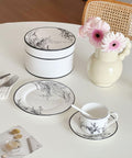 Lily of the Valley Black Floral Ceramic Coffee Cup Set - 250ml - Furnt