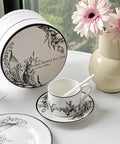 Lily of the Valley Black Floral Ceramic Coffee Cup Set - 250ml - Furnt