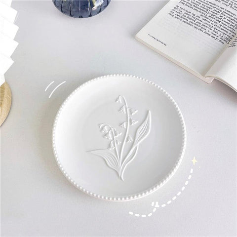 Lily of the Valley Embossed Ceramic Plate - 16.5cm