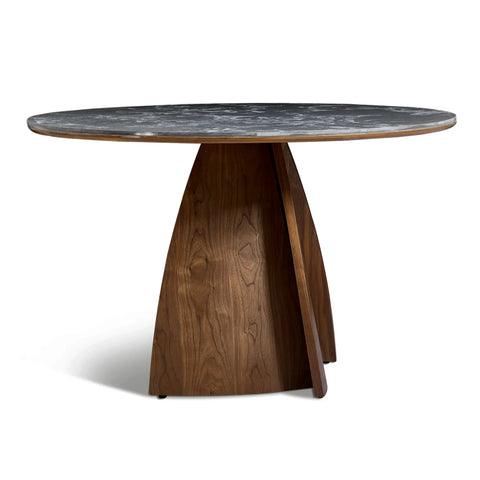Lina Black Marble-effect Ceramic Top & Wooden Base Round Dining Table - 120cm