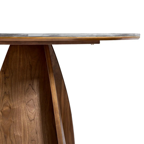 Lina Black Marble-effect Ceramic Top & Wooden Base Round Dining Table - 120cm