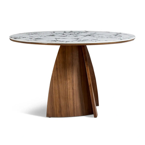 Lina White Marble-effect Ceramic Top & Wooden Base Round Dining Table - 120cm