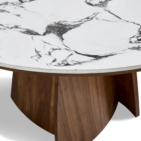 Lina White Marble-effect Ceramic Top & Wooden Base Round Dining Table - 120cm