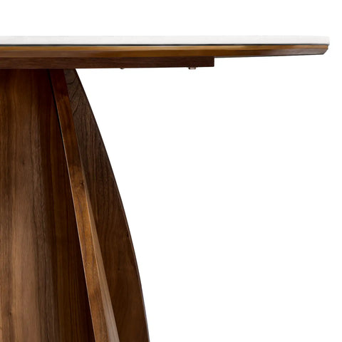 Lina White Marble-effect Ceramic Top & Wooden Base Round Dining Table - 120cm