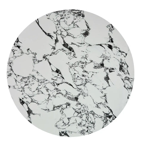 Lina White Marble-effect Ceramic Top & Wooden Base Round Dining Table - 120cm