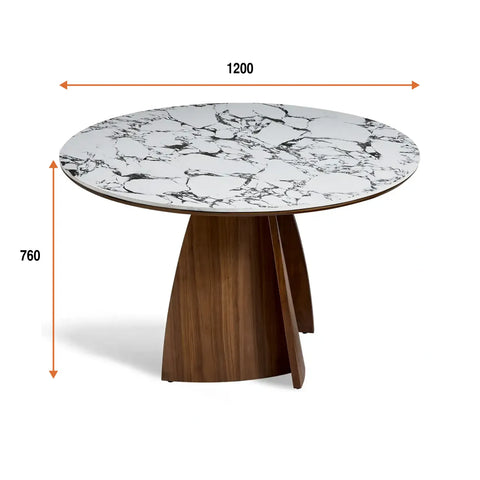 Lina White Marble-effect Ceramic Top & Wooden Base Round Dining Table - 120cm