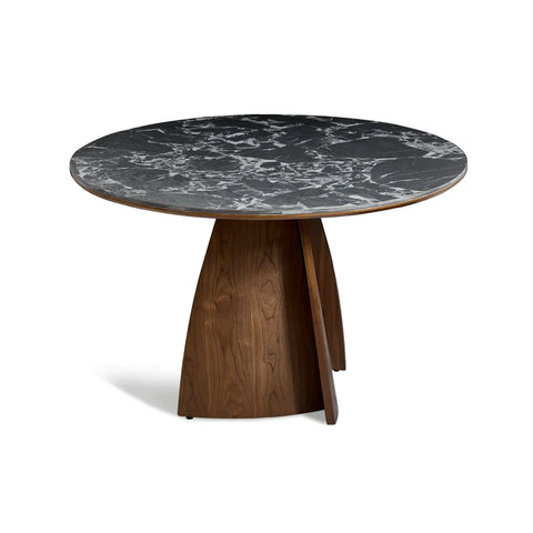 Lina Black Marble-effect Ceramic Top & Wooden Base Round Dining Table - 120cm