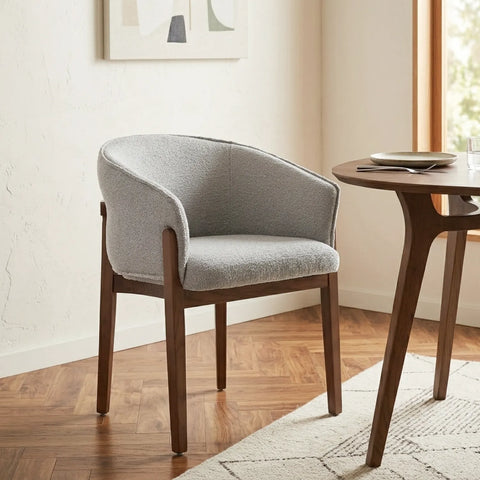 Lucent Dining Chair, Walnut Effect Ash Solid Wood | Light Grey Bouclé Fabric