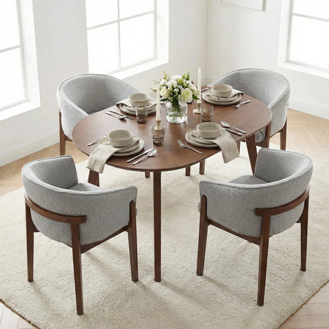 Lucent Dining Chair, Walnut Effect Ash Solid Wood | Light Grey Bouclé Fabric