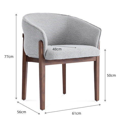 Lucent Dining Chair, Walnut Effect Ash Solid Wood | Light Grey Bouclé Fabric
