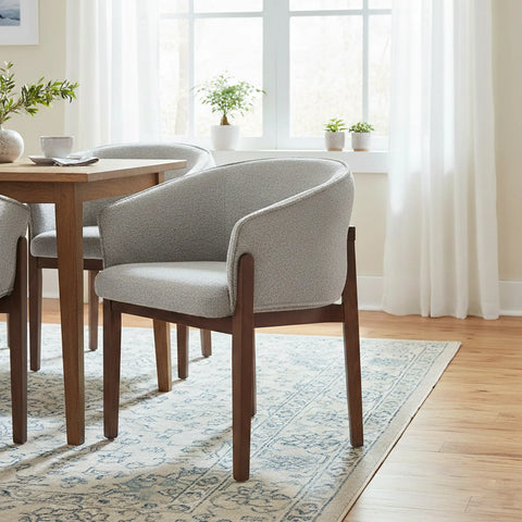 Lucent Dining Chair, Walnut Effect Ash Solid Wood | Light Grey Bouclé Fabric