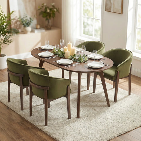 Lucent Dining Chair, Walnut Ash Solid Wood | Olive Green Velvet Fabric