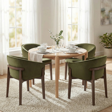 Lucent Dining Chair, Walnut Ash Solid Wood | Olive Green Velvet Fabric