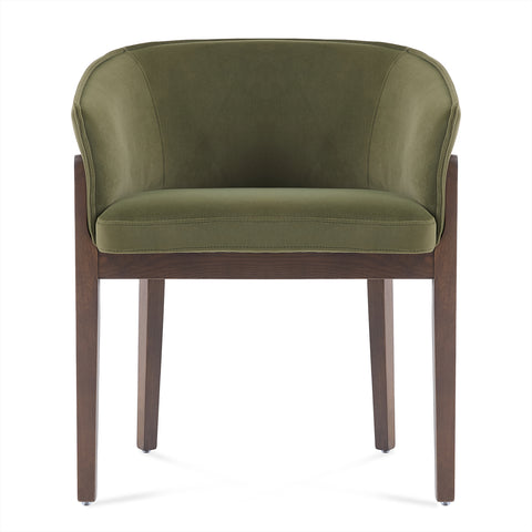 Lucent Dining Chair, Walnut Ash Solid Wood | Olive Green Velvet Fabric