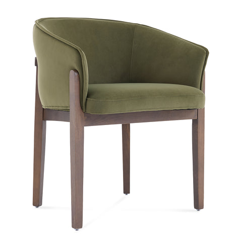 Lucent Dining Chair, Walnut Ash Solid Wood | Olive Green Velvet Fabric