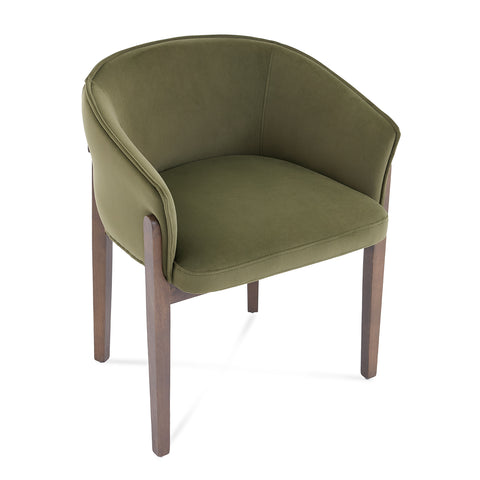 Lucent Dining Chair, Walnut Ash Solid Wood | Olive Green Velvet Fabric