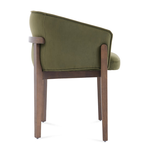 Lucent Dining Chair, Walnut Ash Solid Wood | Olive Green Velvet Fabric