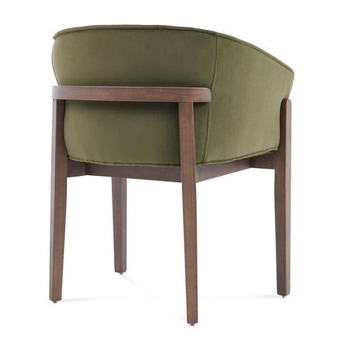 Lucent Dining Chair, Walnut Ash Solid Wood | Olive Green Velvet Fabric