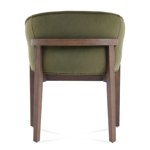 Lucent Dining Chair, Walnut Ash Solid Wood | Olive Green Velvet Fabric