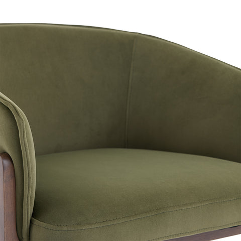 Lucent Dining Chair, Walnut Ash Solid Wood | Olive Green Velvet Fabric