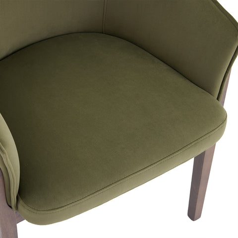 Lucent Dining Chair, Walnut Ash Solid Wood | Olive Green Velvet Fabric