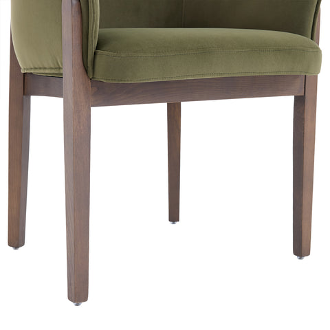 Lucent Dining Chair, Walnut Ash Solid Wood | Olive Green Velvet Fabric