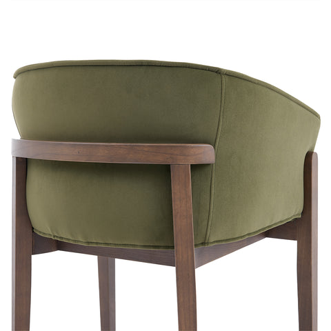 Lucent Dining Chair, Walnut Ash Solid Wood | Olive Green Velvet Fabric