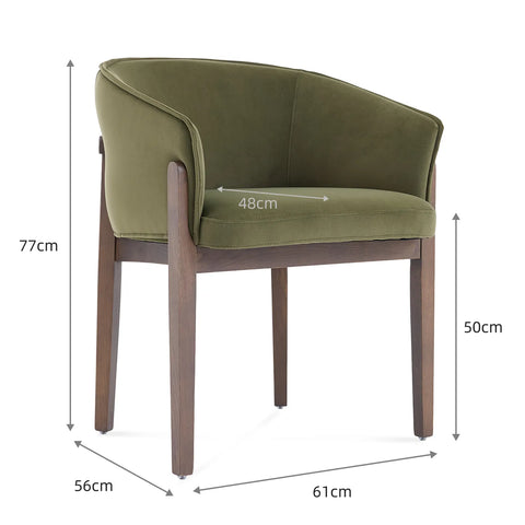 Lucent Dining Chair, Walnut Ash Solid Wood | Olive Green Velvet Fabric
