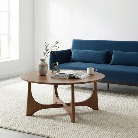 Lumi Walnut Round Wooden Coffee Table