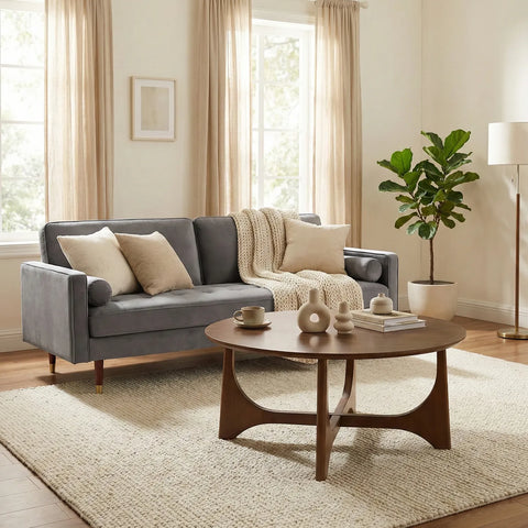 Lumi Walnut Round Wooden Coffee Table