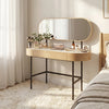 Mossley Natural Effect 1 Drawer Glass Top Curved Dressing Table with Mirror