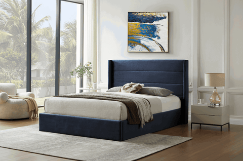 Madi Dark Navy Double Upholstered Bed