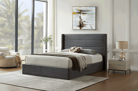 Madi Grey Double Upholstered Bed - Furnt