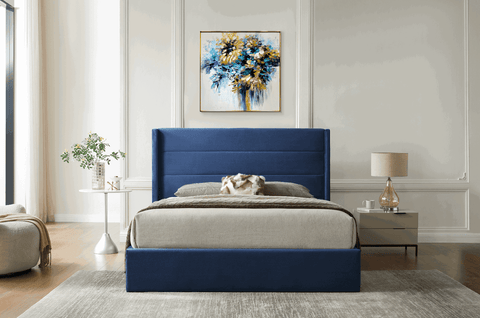 Madi Navy Double Upholstered Bed - Furnt