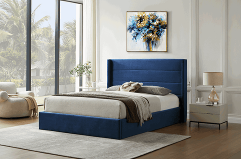 Madi Navy Double Upholstered Bed - Furnt