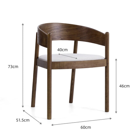 Maplen Dining Chair, Walnut Effect Elm Frame | Cream Textured Basketweave Fabric