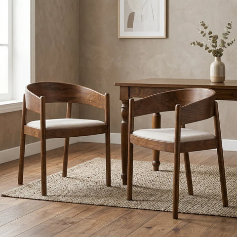 Maplen Dining Chair, Walnut Effect Elm Frame | Light Brown Textured Weave Fabric