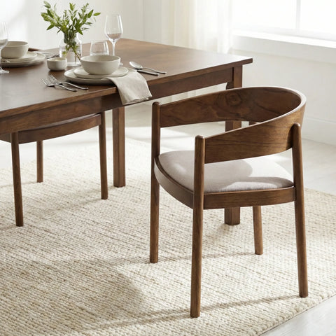 Maplen Dining Chair, Walnut Effect Elm Frame | Light Brown Textured Weave Fabric