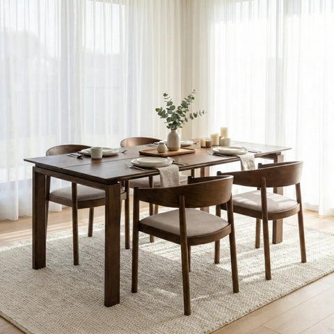 Maplen Dining Chair, Walnut Effect Elm Frame | Light Brown Textured Weave Fabric
