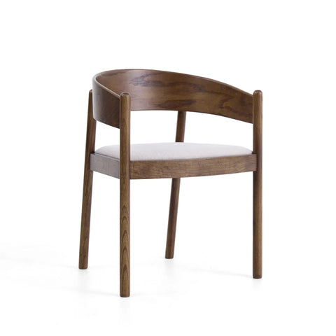 Maplen Dining Chair, Walnut Effect Elm Frame | Light Brown Textured Weave Fabric
