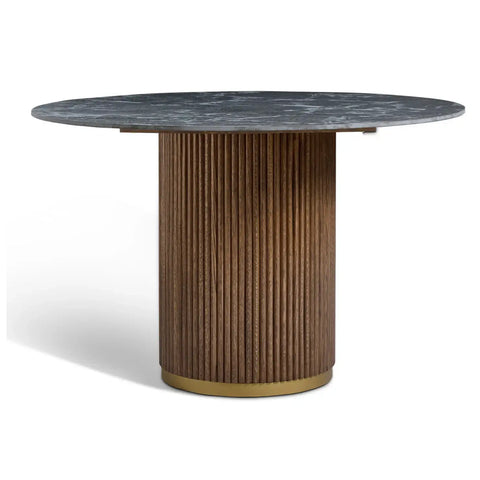 Marcio Black Marble-effect Ceramic Top & Wooden Base Round Dining Table - 120cm