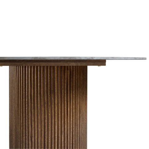 Marcio Black Marble-effect Ceramic Top & Wooden Base Round Dining Table - 120cm
