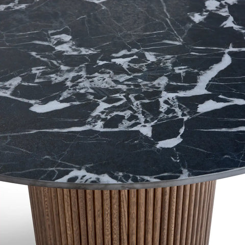 Marcio Black Marble-effect Ceramic Top & Wooden Base Round Dining Table - 120cm