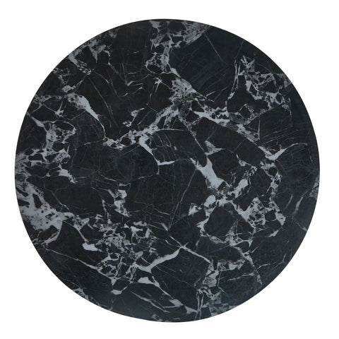 Marcio Black Marble-effect Ceramic Top & Wooden Base Round Dining Table - 120cm