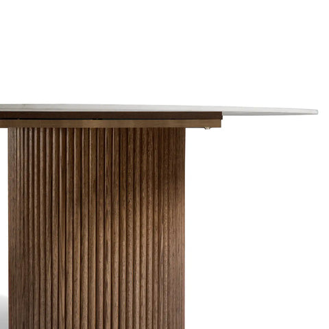 Marcio White Marble-effect Ceramic Top & Wooden Base Round Dining Table - 120cm