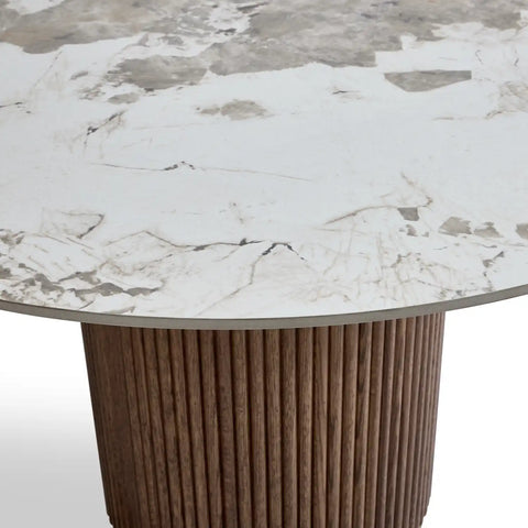 Marcio White Marble-effect Ceramic Top & Wooden Base Round Dining Table - 120cm