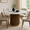 Marcio White Marble-effect Ceramic Top & Wooden Base Round Dining Table - 120cm
